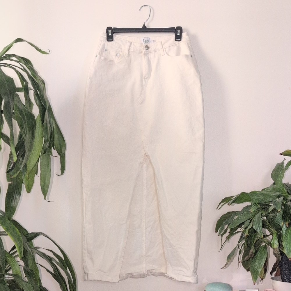 Princess Polly White Denim Maxi Skirt Slit Size 4 US